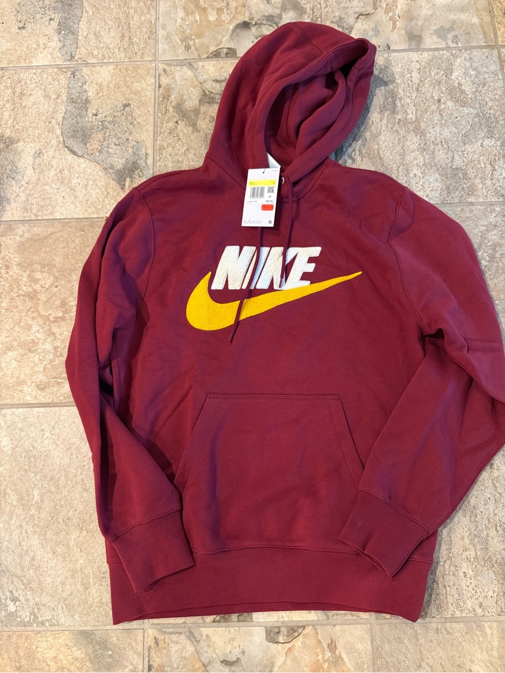 NWT Nike Maroon Crewneck Hoodie with Yellow Swoosh size Men’s small